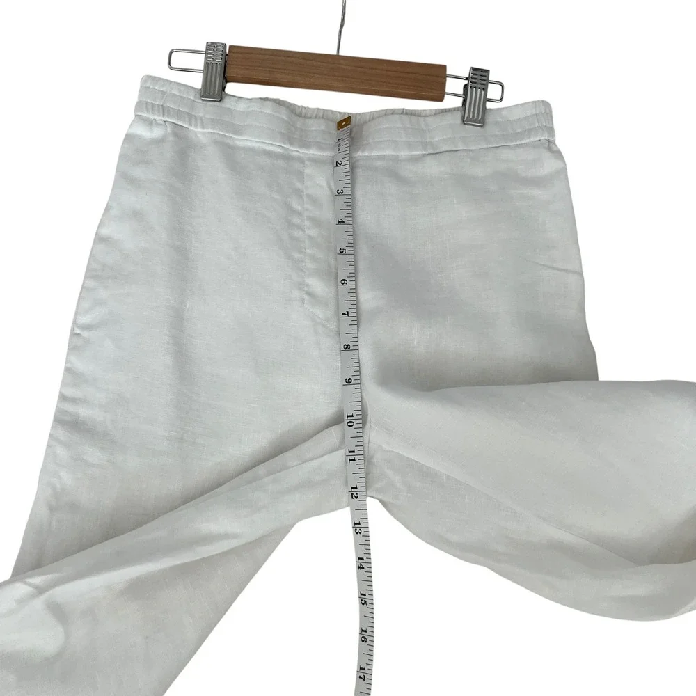 COS White 100% Linen Wide Leg Elastic Pull On Pants 2 Coastal Beach Minimalist